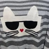 [S] KARL LAGERFELD CHOUPETTE STRIPE SWEATER, LIGHT HEATHER/SILVER, L2ZSZ735-LGV (SKL300)