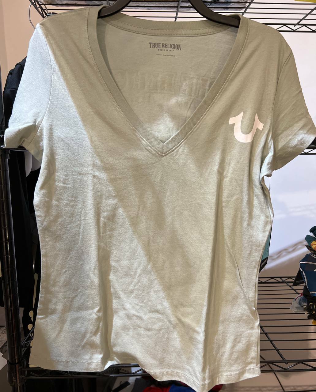 [S] TRUE RELIGION CLASSIC BUDDHA SLIM V NECK, 204845-AQUA GREY, FINAL SALE (STR69)