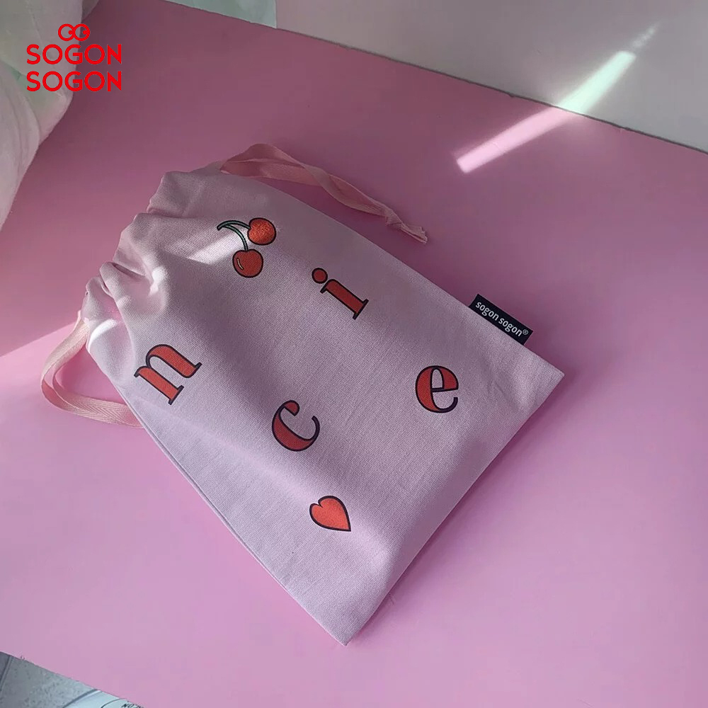 束口袋M【nice櫻桃】-韓國sogon sogon帆布包