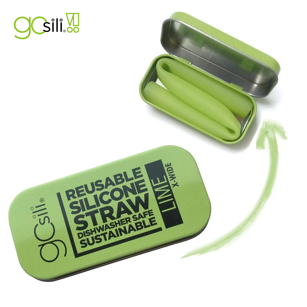 美國GoSili/Silikids ❚ 珍奶款 ❚ 單支吸管隨行口袋組--青檸綠
