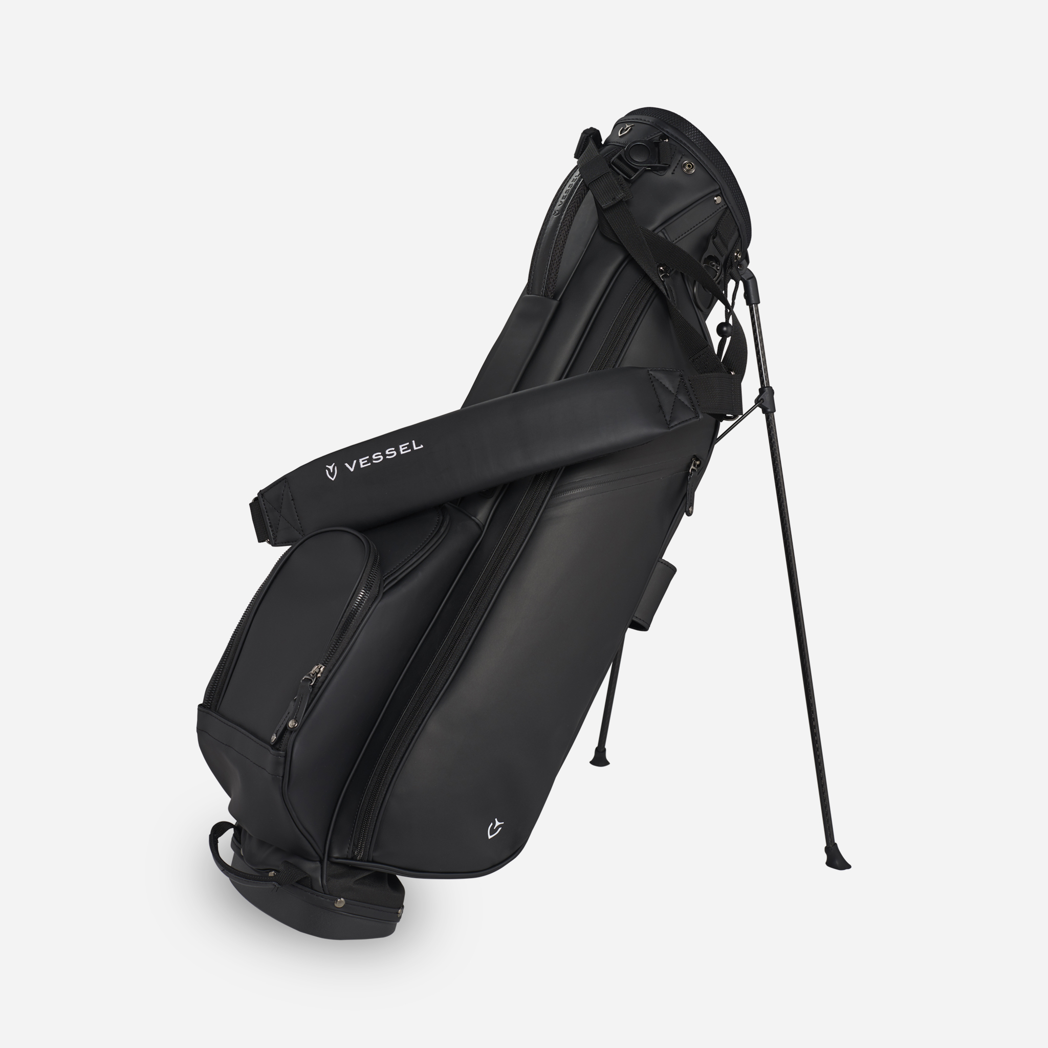【コンペ頂き物】VESSEL Player3.0 Stand DXR Black 8.5型 47インチ対応 フード・ネームプレート付 新品・未使用品 VESSEL（スポーツ） ベゼル プレイヤー 3.0 スタンド キャディ
