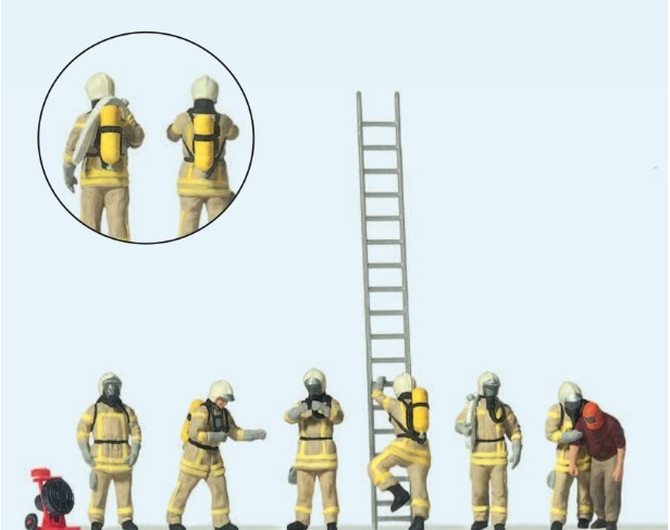 Preiser 10774 HO規 Firemen in Beige Uniform with Breathing Apparatus 消防員