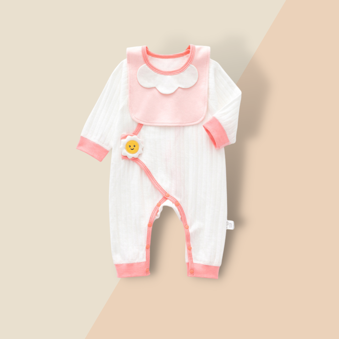 [ 送圍兜 ] 粉色小太陽-春秋長袖連身衣(52-66)