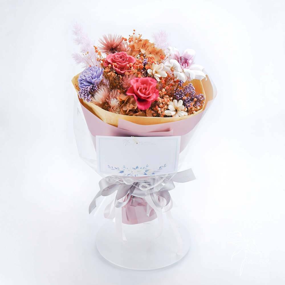 【莓果拿鐵法式甜筒】中型永生乾燥花束