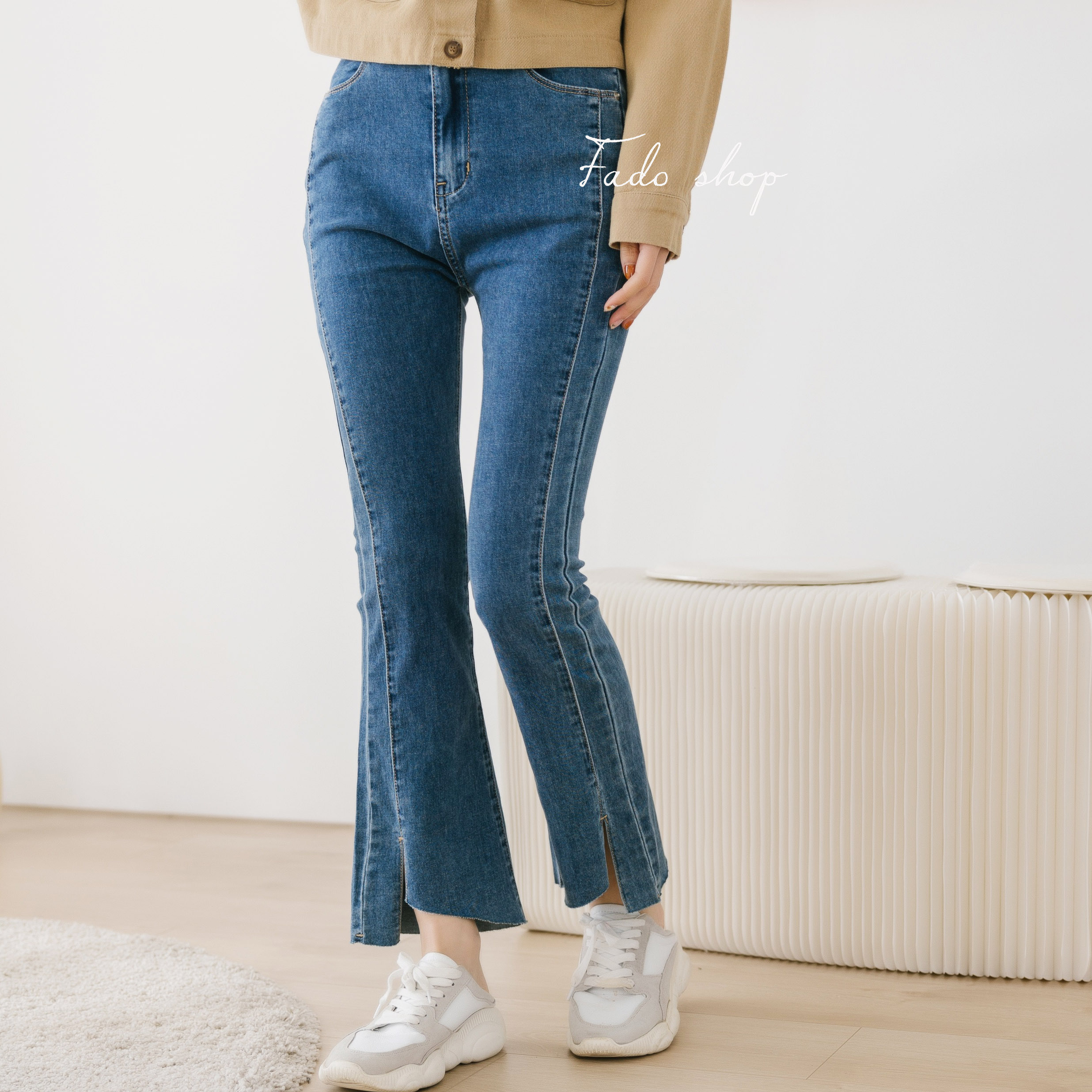 法朵Fado Shop｜褲腳斜切口煙管牛仔褲 253C012 藍/黑 S~XL