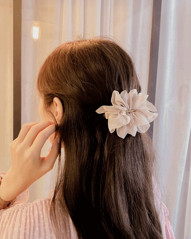 氣質仙氣金條雪紡花朵髮夾-柔美藕粉