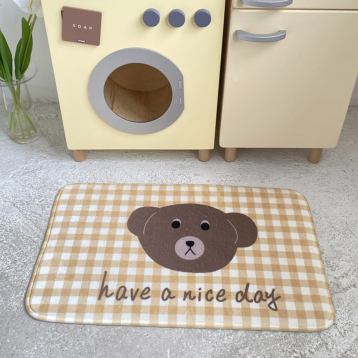 《1237》毛絨格子小熊地墊