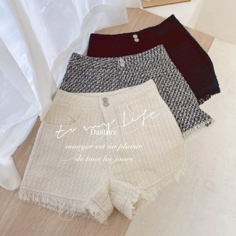 混織小香抽鬚高腰短褲/三色