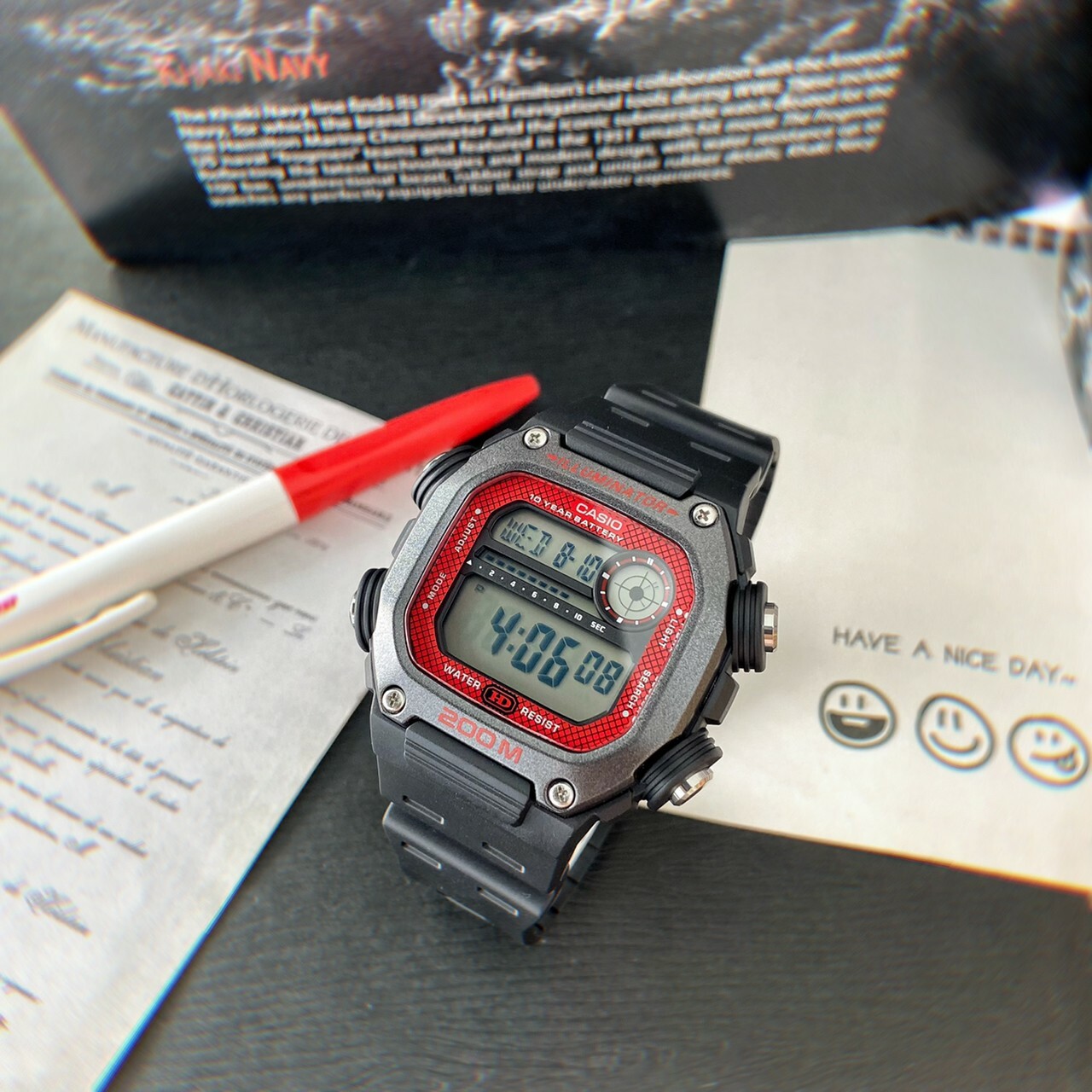 【CASIO 卡西歐】方型數位電子錶 DW-291H-1B (紅)現代鐘錶