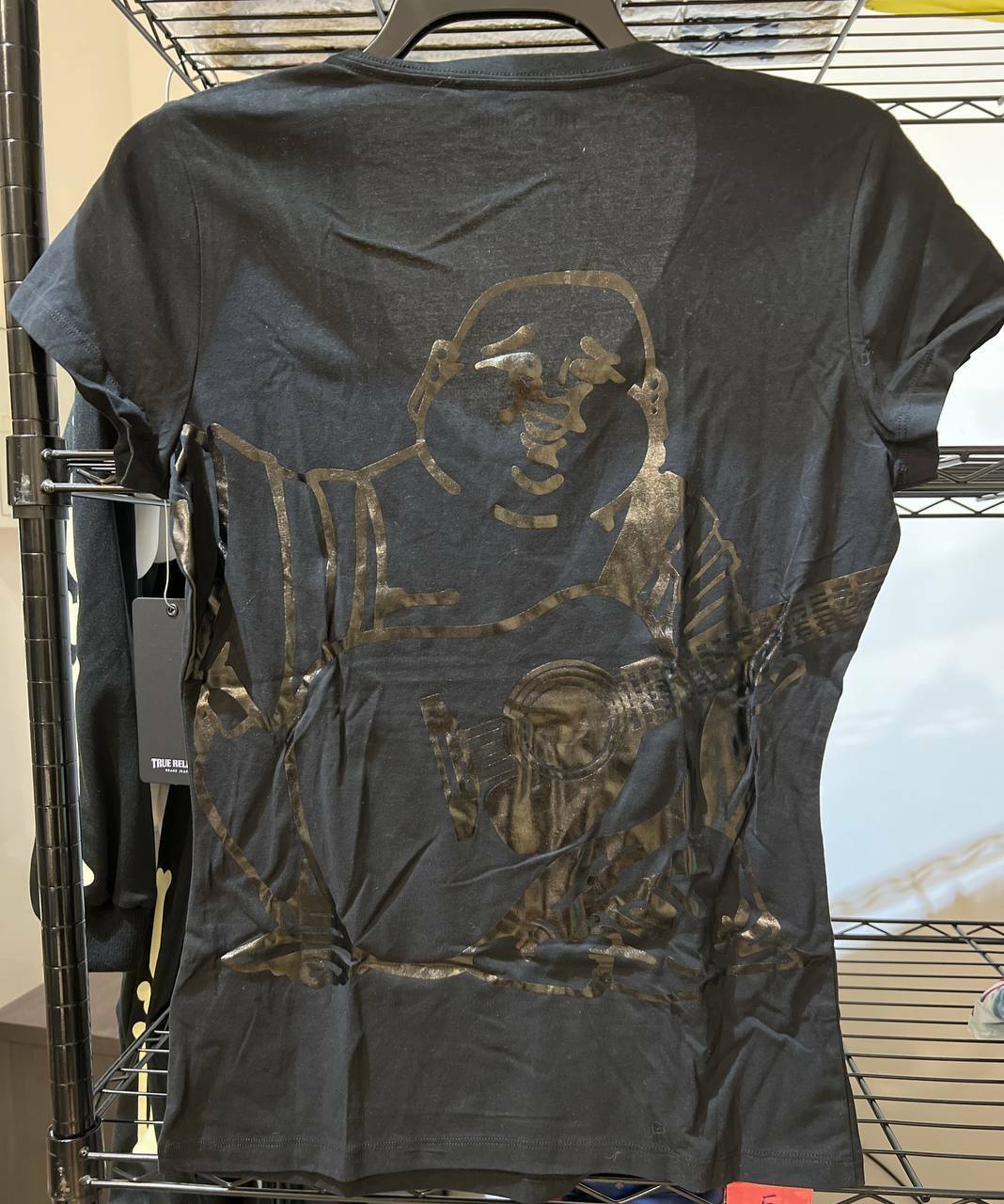 [S] TRUE RELIGION OVERSIZED BUDDHA SLIM V NECK TEE,BLACK, 204704-BLACK, FINAL SALE (STR78)