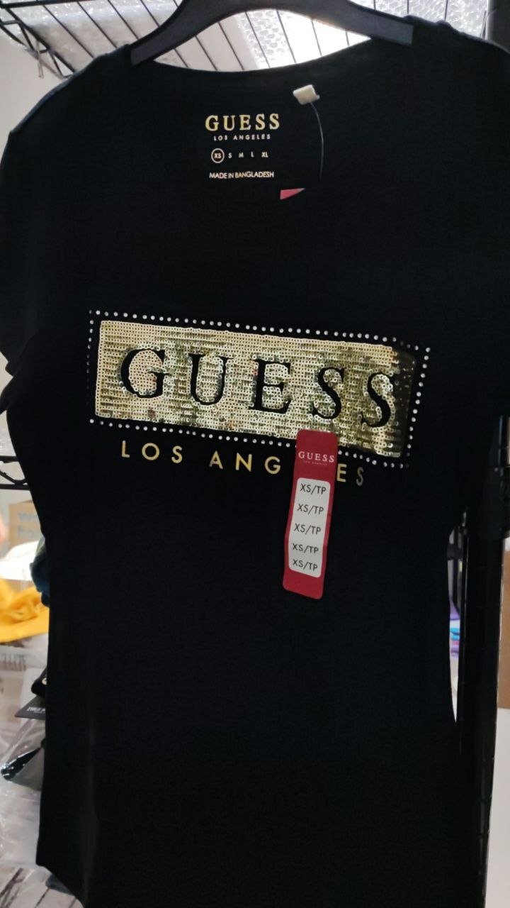 [S] GUESS STEEL SEQUIN FOIL TEE,JET BLACK, Q0BI04RA1P0-JET BLACK [FINAL SALE] (SGU157)