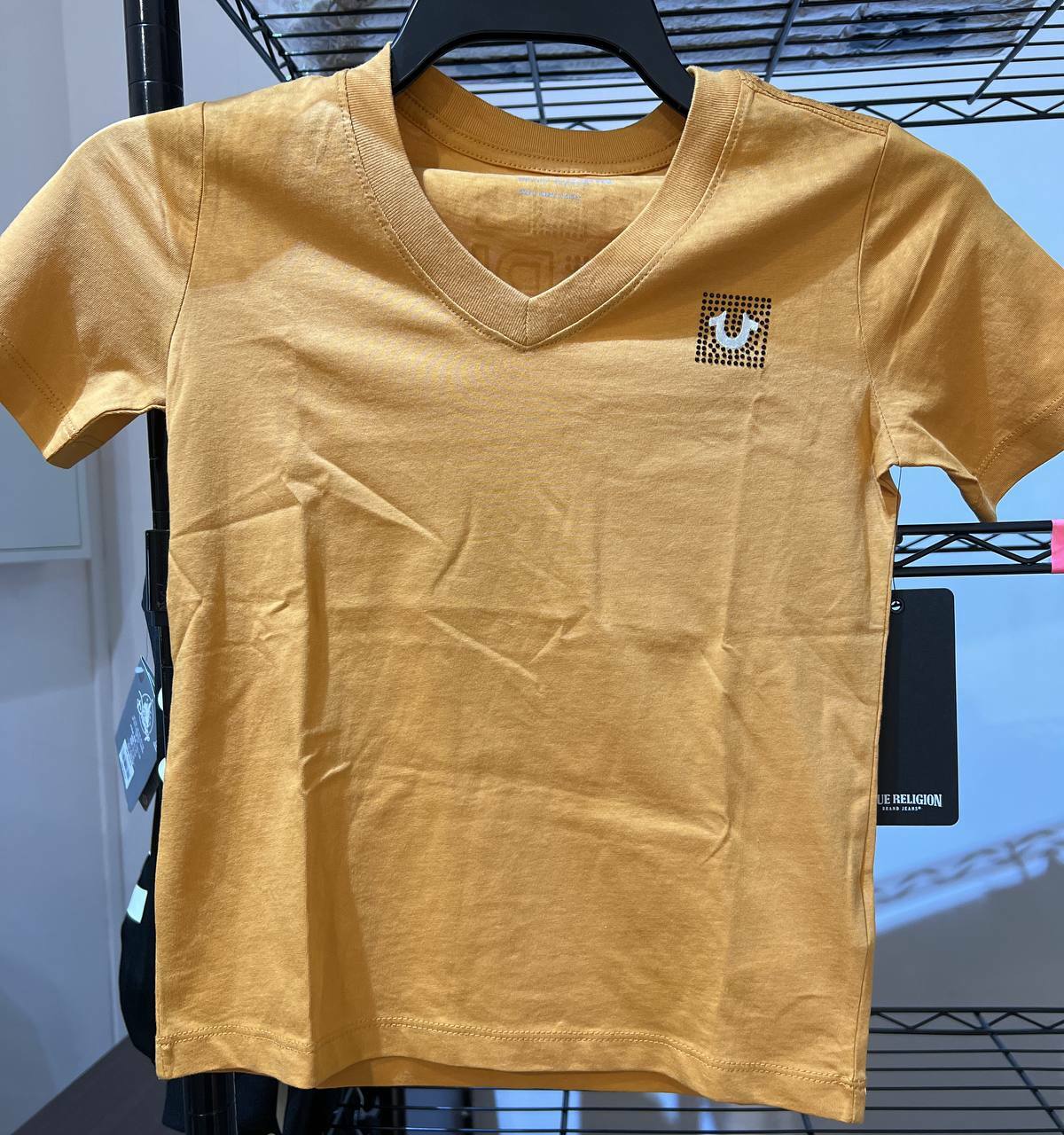 [S] TRUE RELIGION FOIL SLIM VNECK TEE,CHIPMUNK, 400066-CHIPMUNK (STR84)