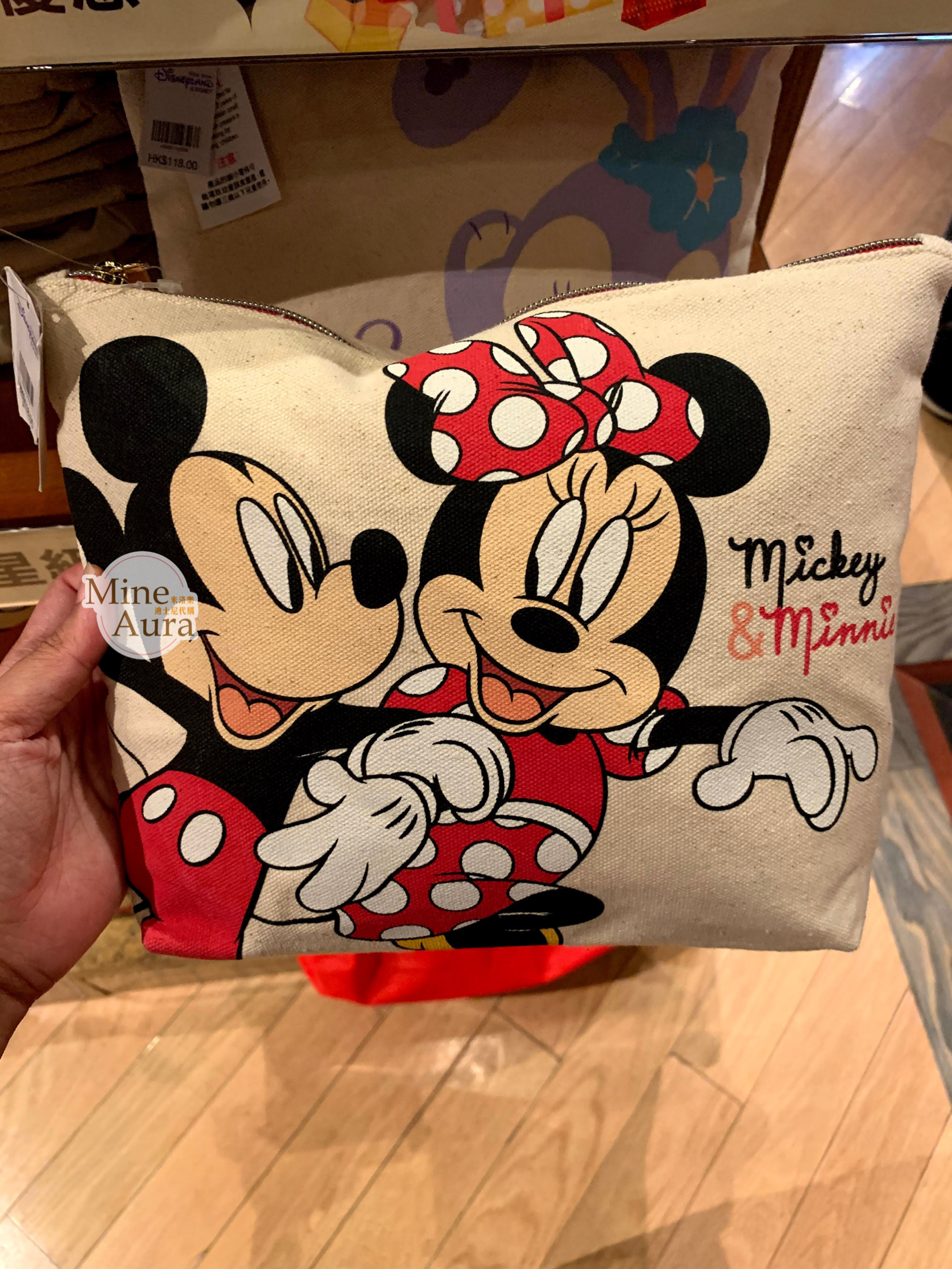 (特價現貨) 米奇 Mickey 米妮 Minnie 圖案 帆布 收納包 化妝包 手拿包 -香港迪士尼樂園