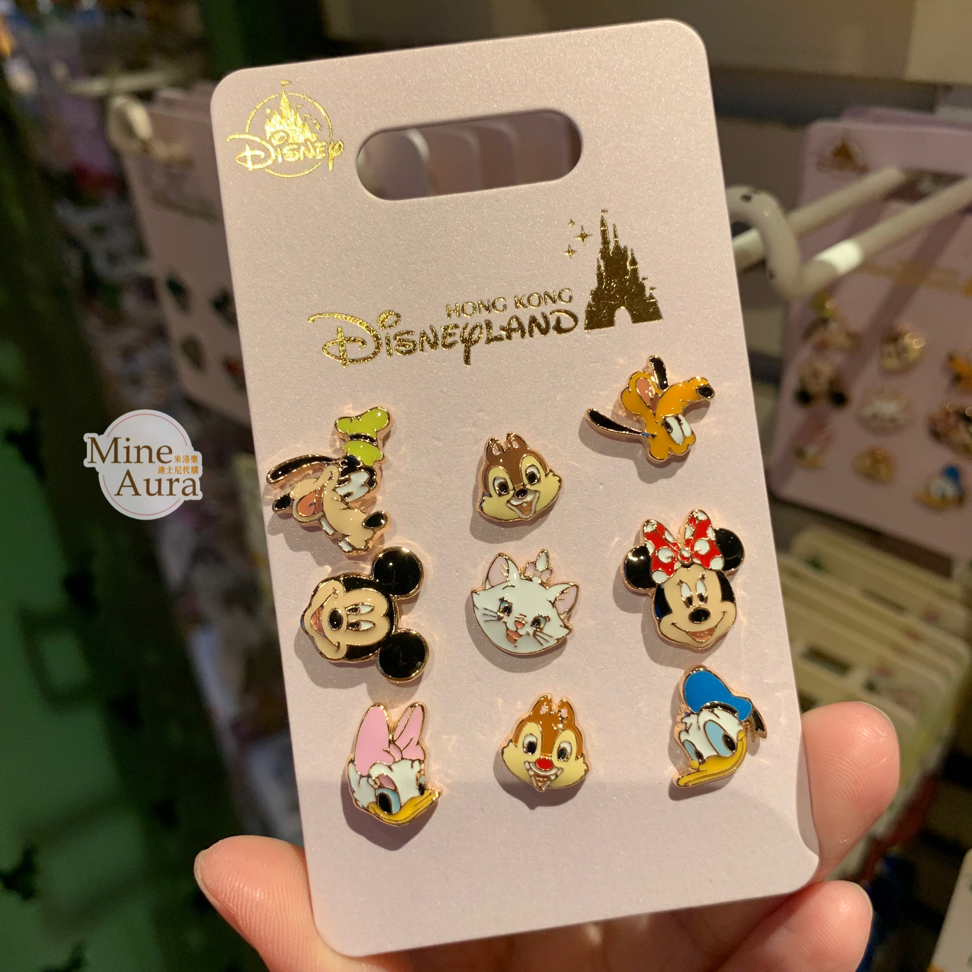 迪士尼經典角色集合 大頭造型 耳針 9入組 -香港迪士尼樂園