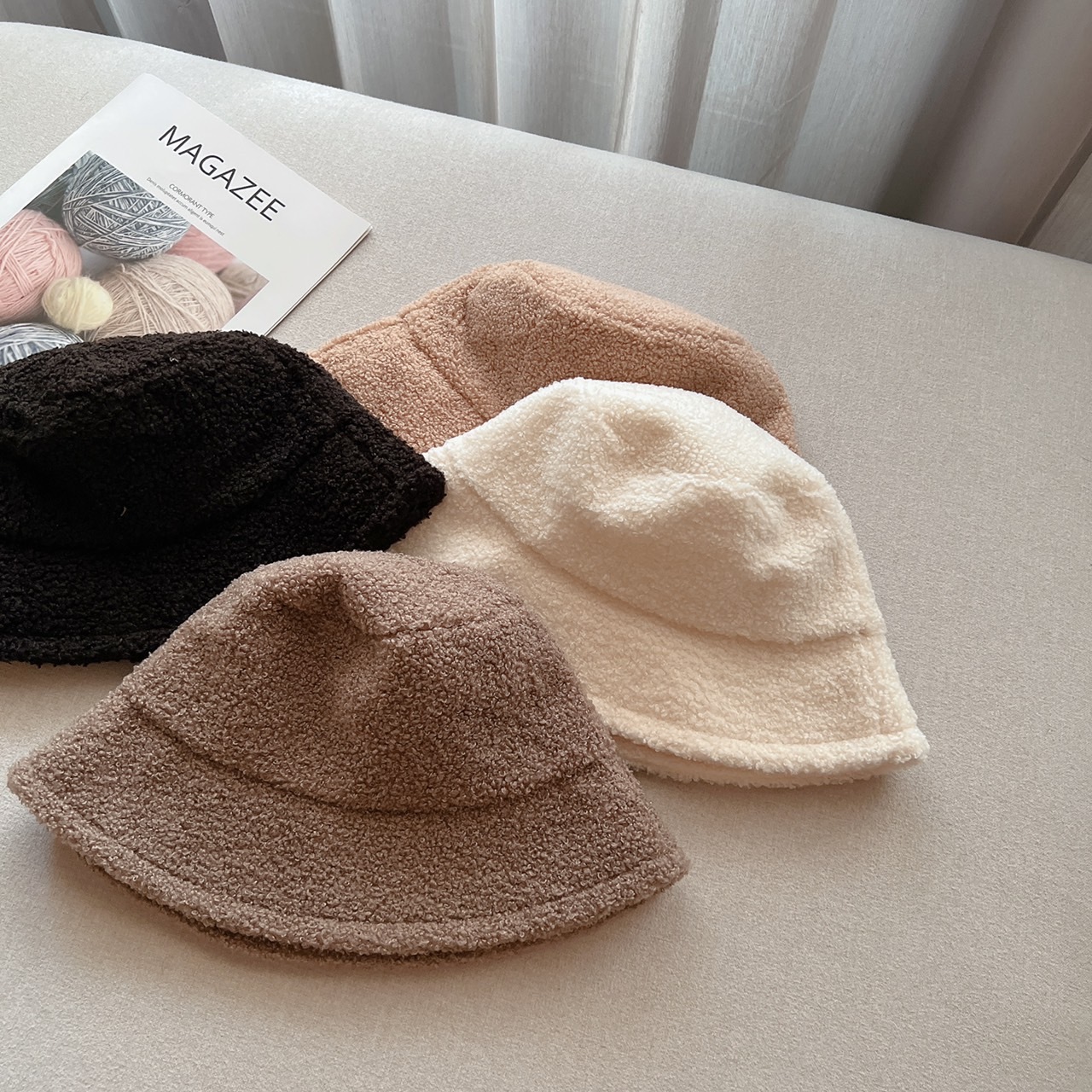 素色羊羔毛保暖漁夫帽/四色