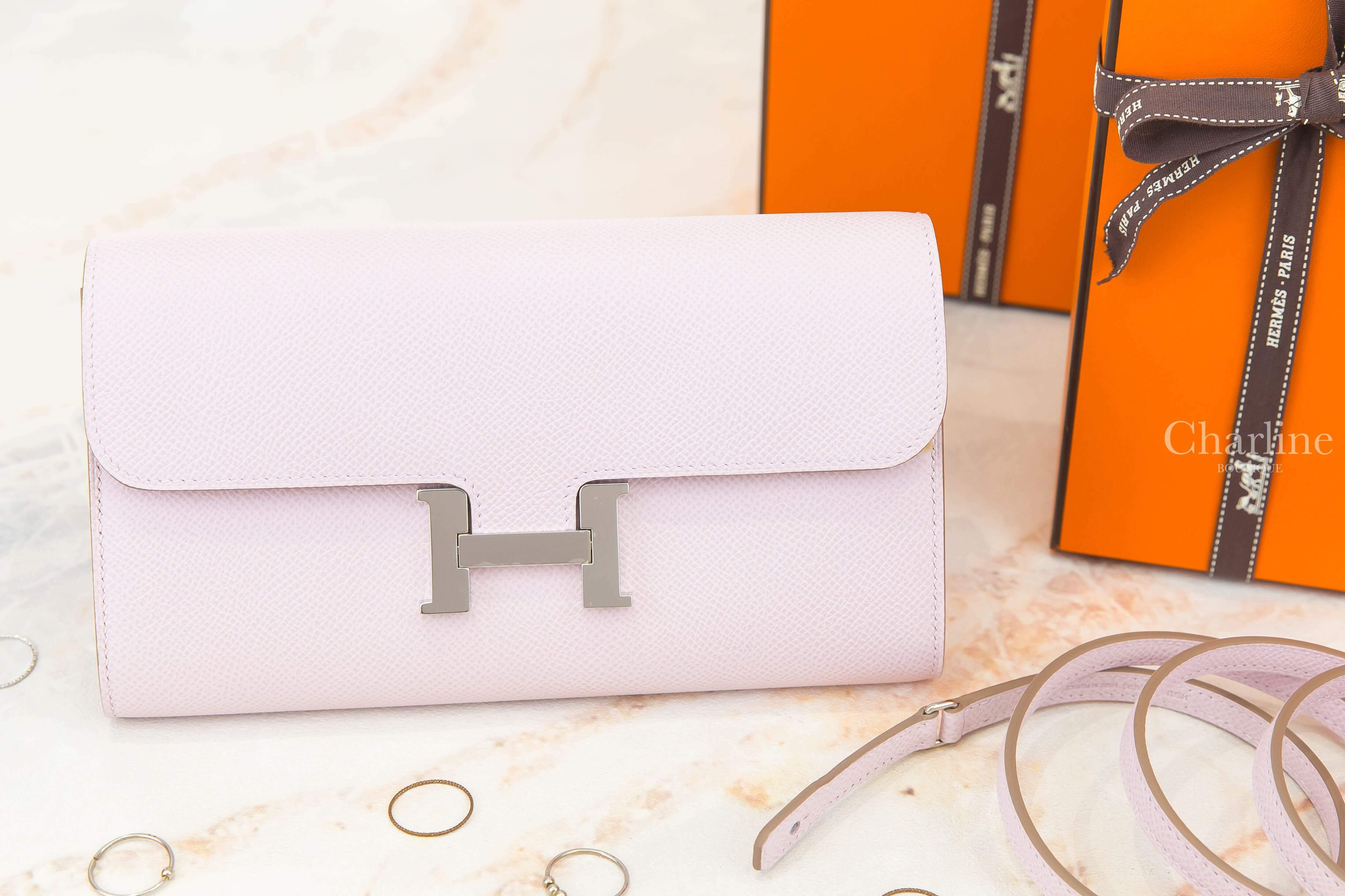 Hermès Constance Long To Go Wallet 09 Mauve Pale Epsom 淡紫色銀釦肩背包
