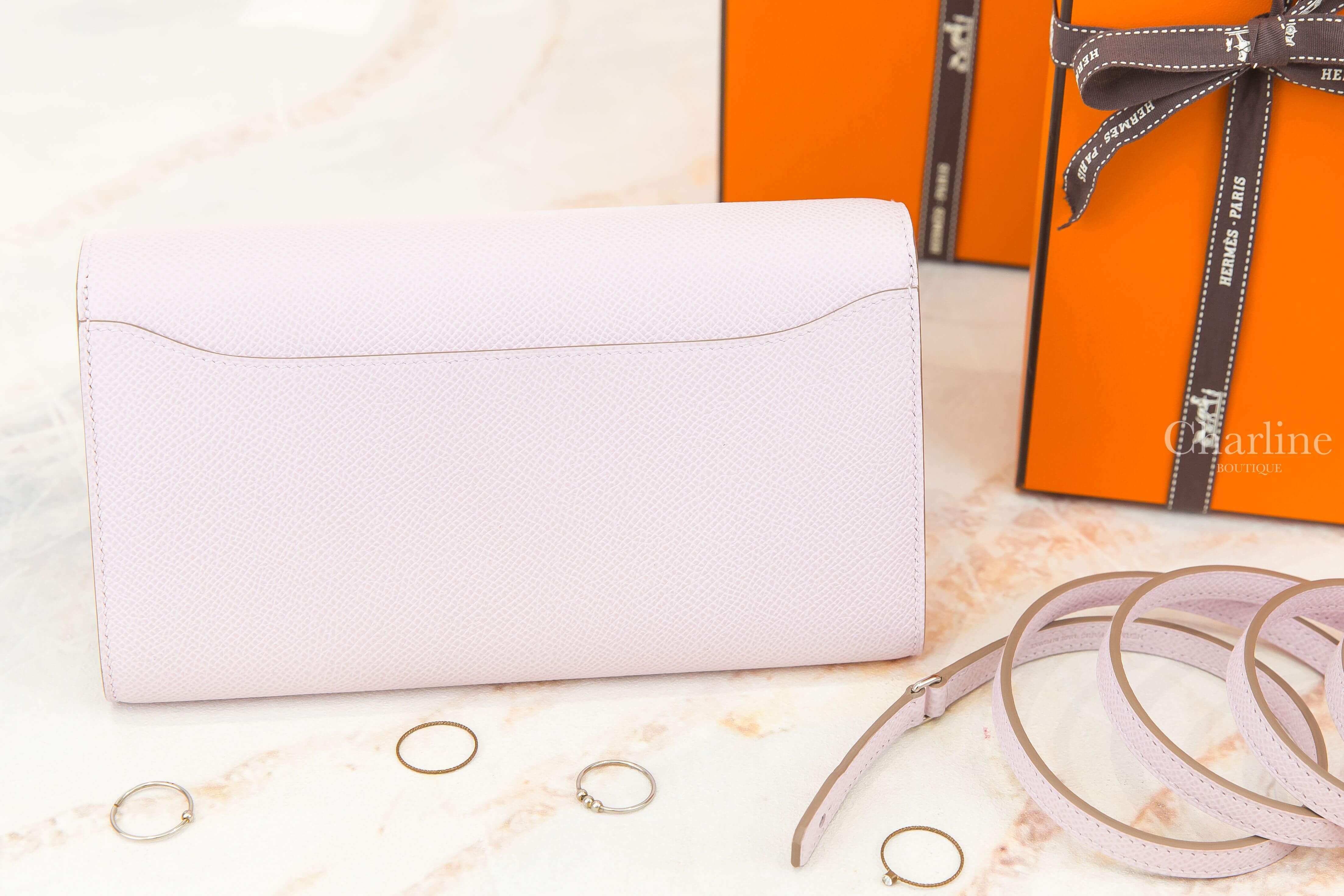 Hermès Constance Long To Go Wallet 09 Mauve Pale Epsom U刻淡紫色銀釦肩背包-Charline Boutique 精品代購