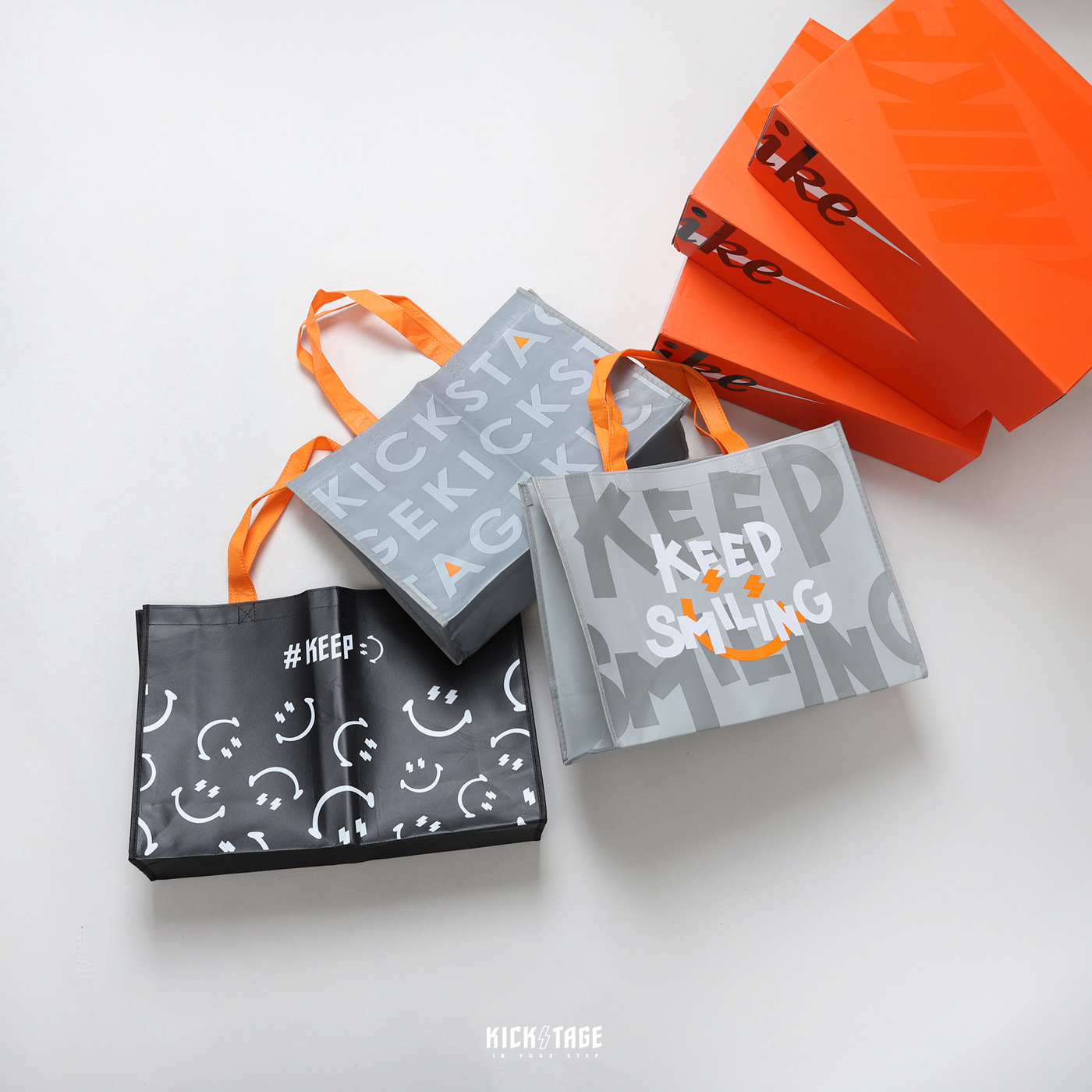 #KEEP Shopping Bag 黑色 灰色 閃電微笑 購物袋 環保袋 收納袋 手提 肩背 托特包 球鞋【KS42】【KS107】【KS143】