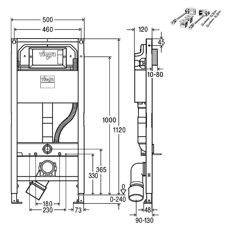 Viega 8522 (771980) + 857036 (776619) Concealed cistern with frame with fixing screw 1120Hmm