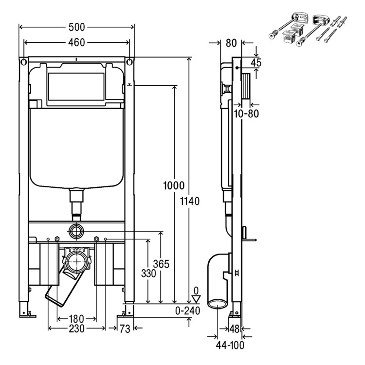 Viega 8523 (798529) + 857036 (776619) Concealed cistern with frame with fixing screw 1140Hx80Dmm