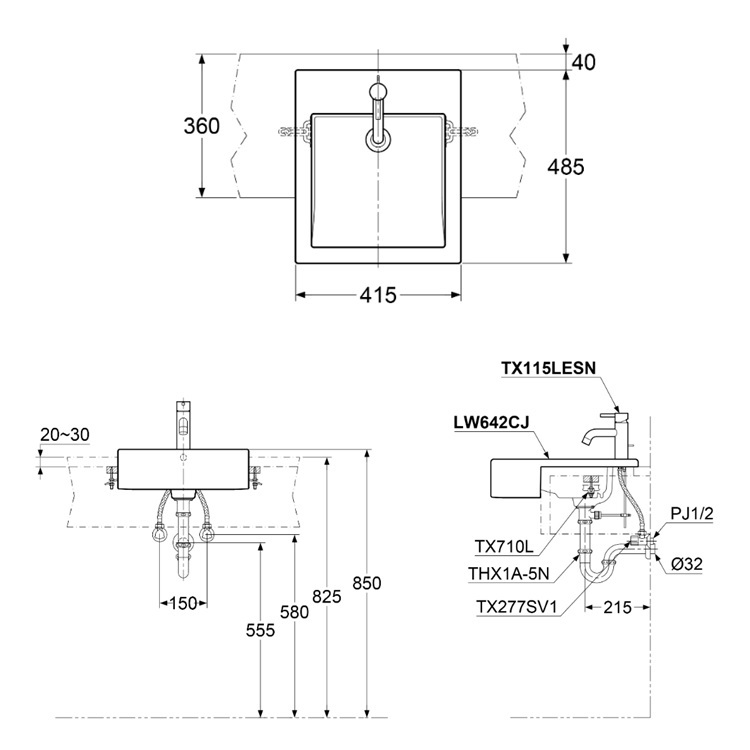 Toto LW642 Semi-Recessed Washbasin