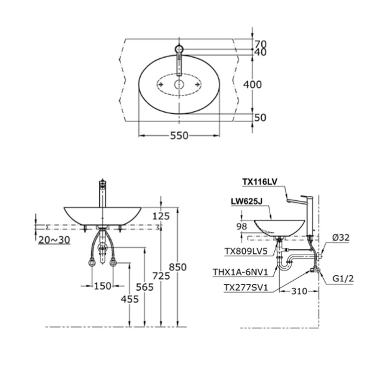 Toto LW625J Console Lavatory
