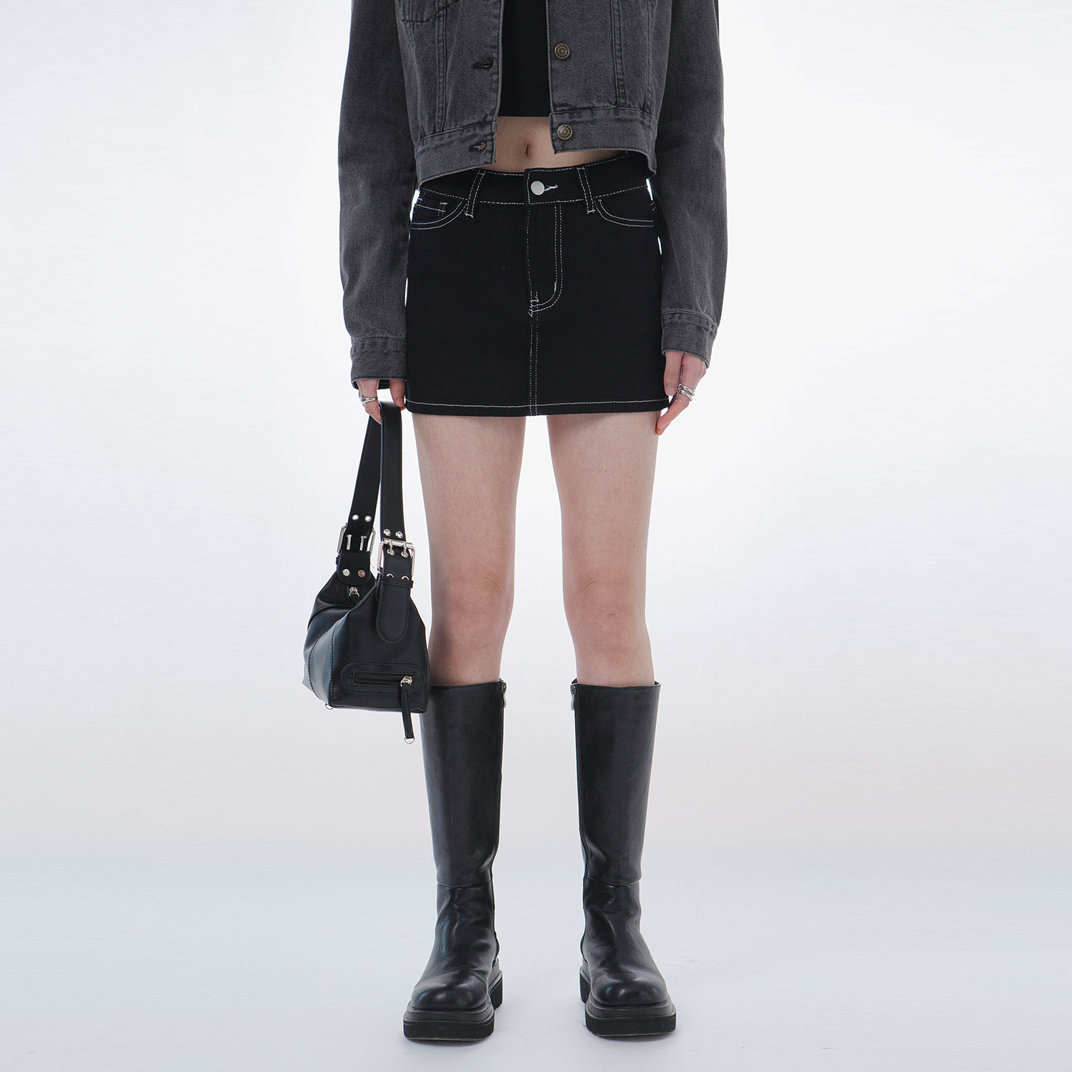 明線牛仔迷你裙