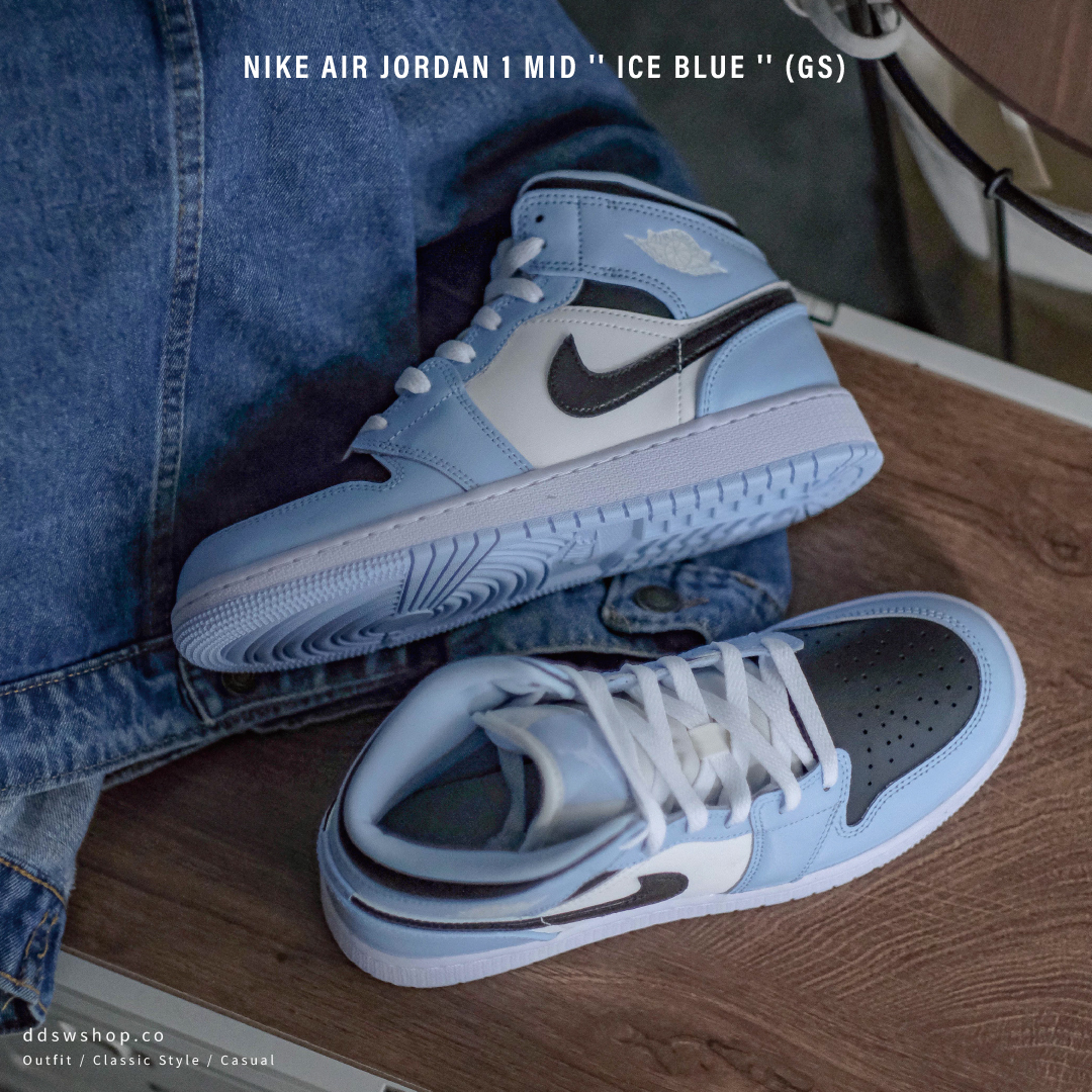 Nike Air Jordan 1 Mid Ice Blue (GS) 黑藍冰塊藍天空藍黑勾高筒