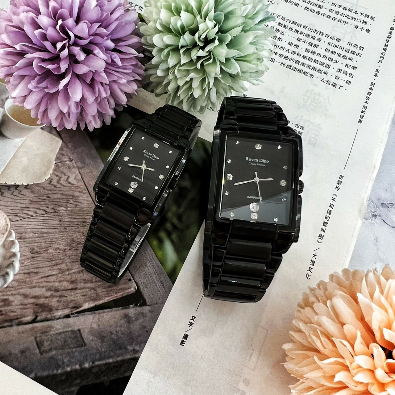 【Roven Dino 羅梵迪諾】經典方形晶鑽對錶 RD66036B 32mm / RD66036B 24mm 現代鐘錶