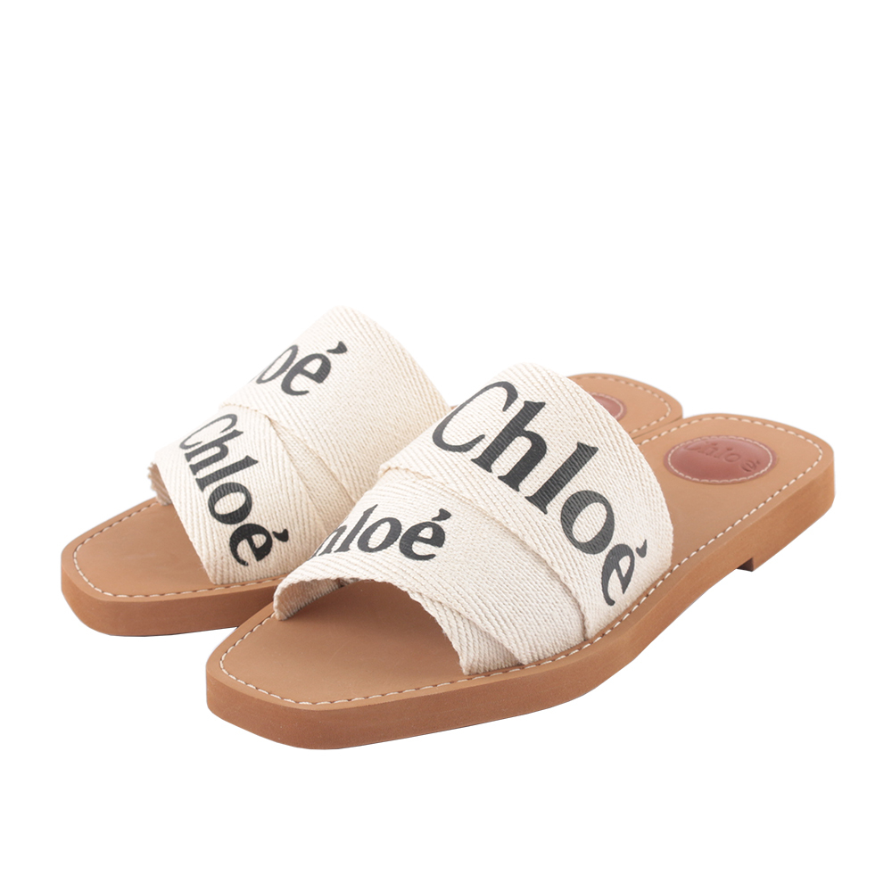 【Chloé】WOODY FLAT MULE平底拖鞋(白色)