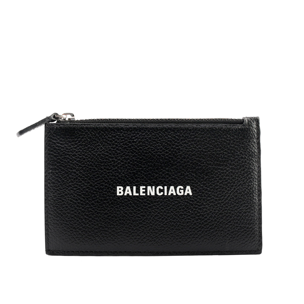 【BALENCIAGA】經典Logo牛皮拉鍊零錢/卡夾包(黑色)