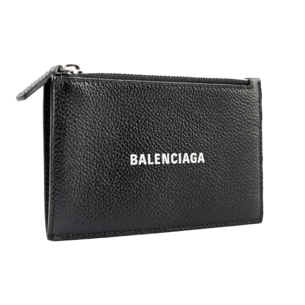 【BALENCIAGA】經典Logo牛皮拉鍊零錢/卡夾包(黑色)
