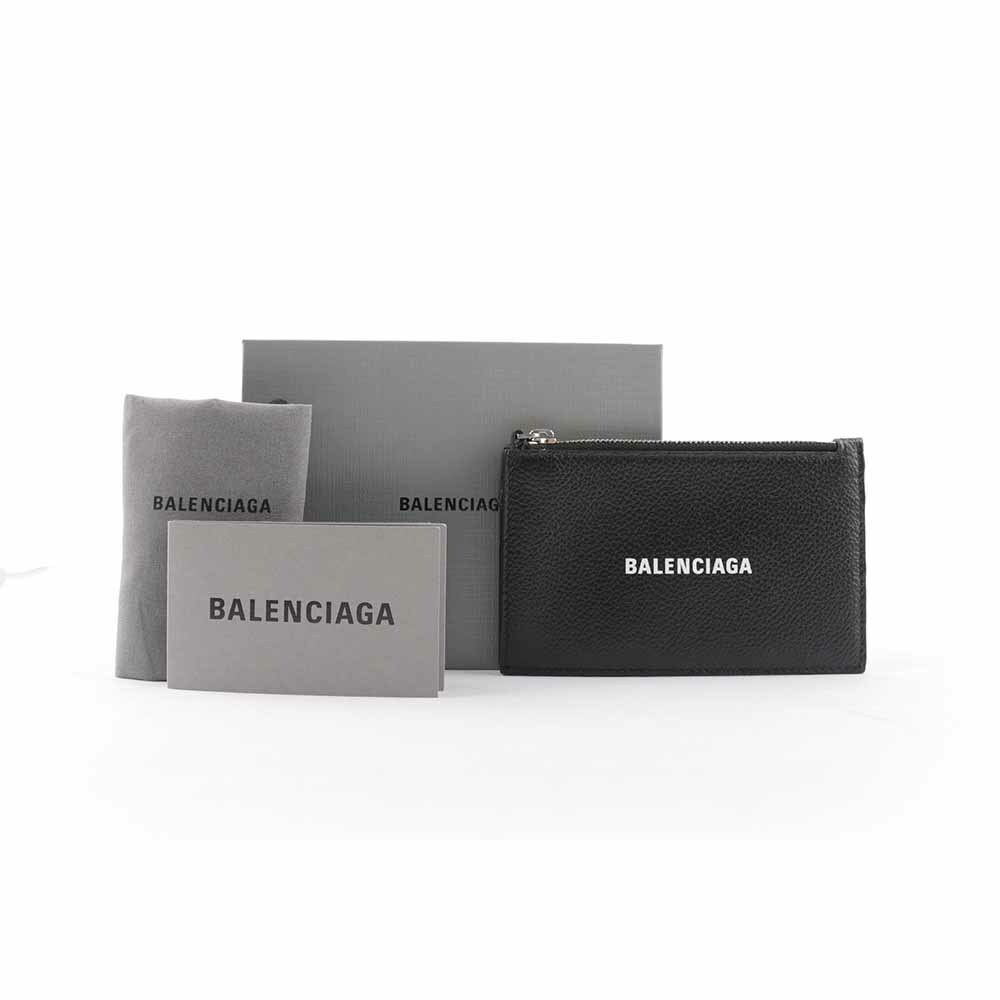 【BALENCIAGA】經典Logo牛皮拉鍊零錢/卡夾包(黑色)