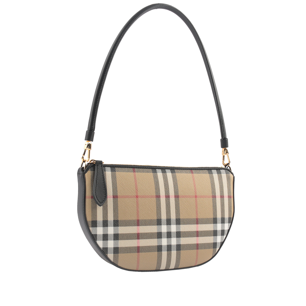 【BURBERRY】Olympia 格紋棉質帆布肩背/腋下包(經典米色)