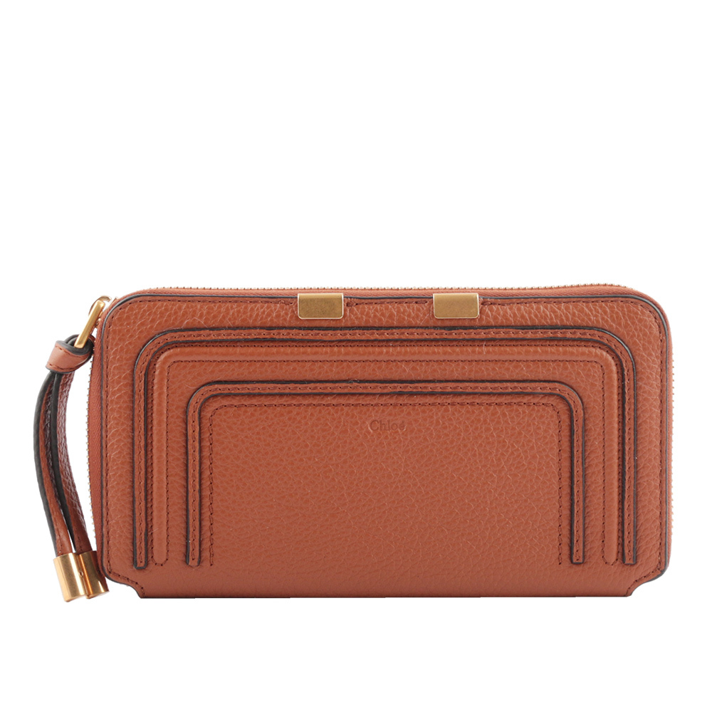 【Chloé】Marcie 牛皮ㄇ型拉鍊長夾(焦糖色)