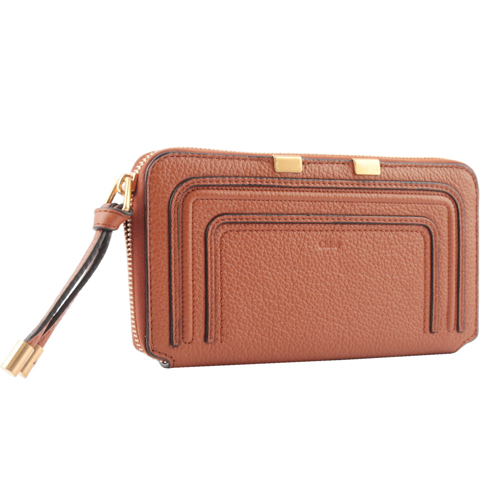 【Chloé】Marcie 牛皮ㄇ型拉鍊長夾(焦糖色)