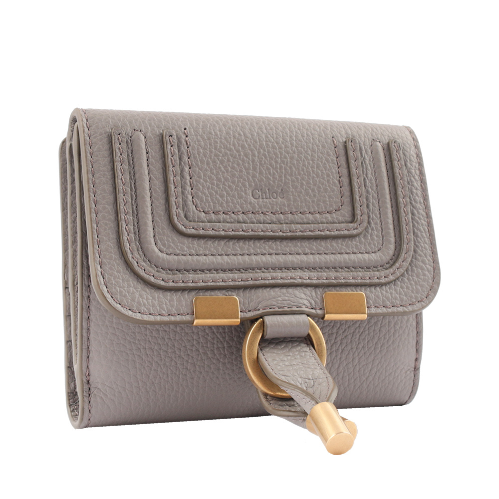 【Chloé】Marcie 牛皮翻蓋二折短夾(羊絨灰)