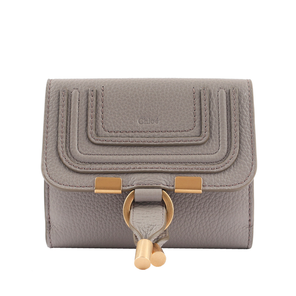 【Chloé】Marcie 牛皮翻蓋二折短夾(羊絨灰)