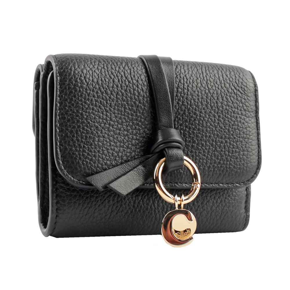 【Chloé】Alphabet C Logo 牛皮三折短夾(黑色)