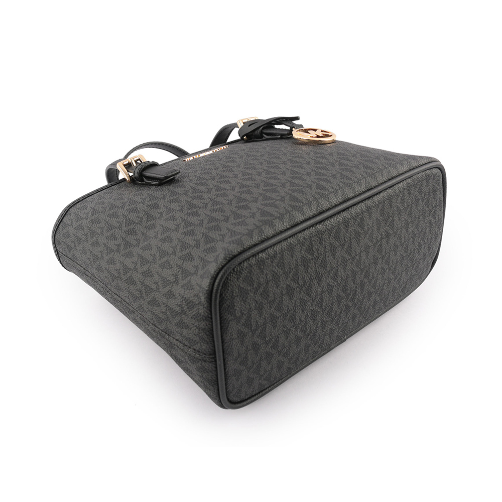 【Michael Kors】滿版圓形Logo 塗層帆布小款托特包(黑色)