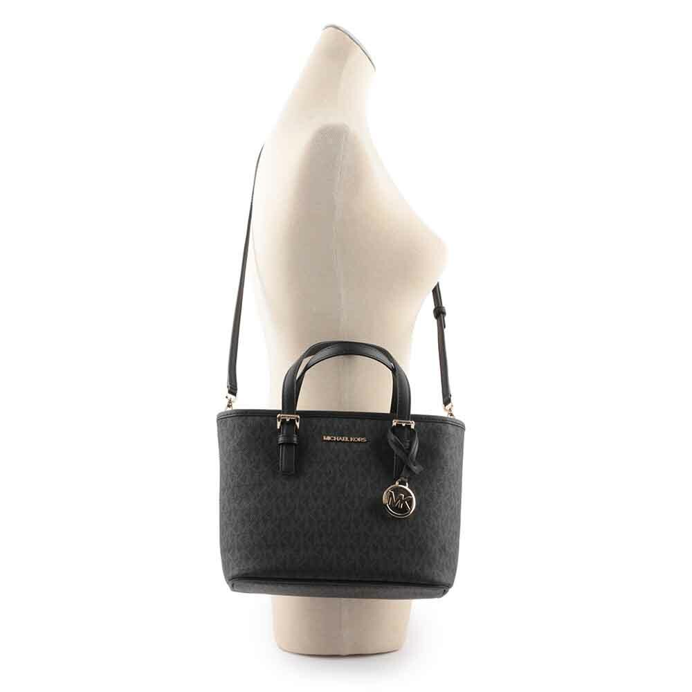 【Michael Kors】滿版圓形Logo 塗層帆布小款托特包(黑色)