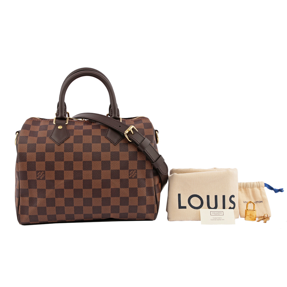 【Louis Vuitton / LV】Damier Ebene Speedy 25 棋盤格紋背帶款(咖啡色) N41368