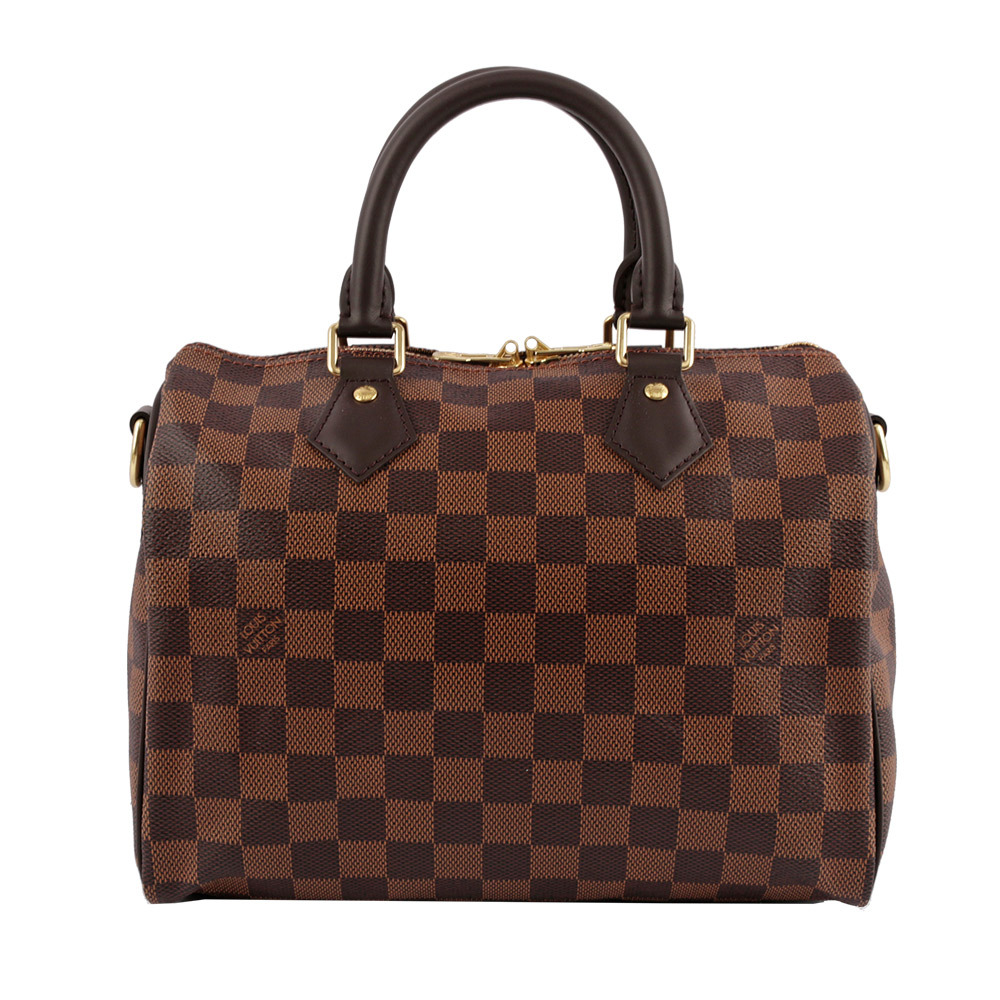 【Louis Vuitton / LV】Damier Ebene Speedy 25 棋盤格紋背帶款(咖啡色) N41368