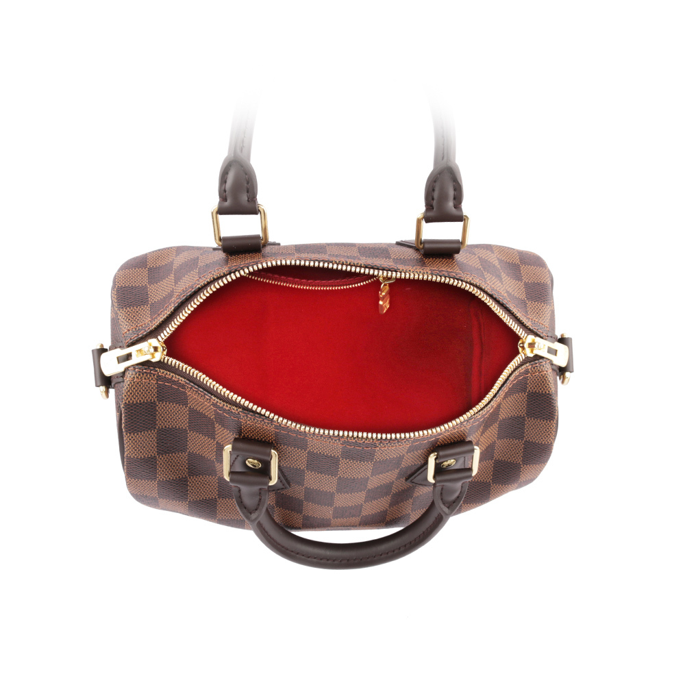 【Louis Vuitton / LV】Damier Ebene Speedy 25 棋盤格紋背帶款(咖啡色) N41368
