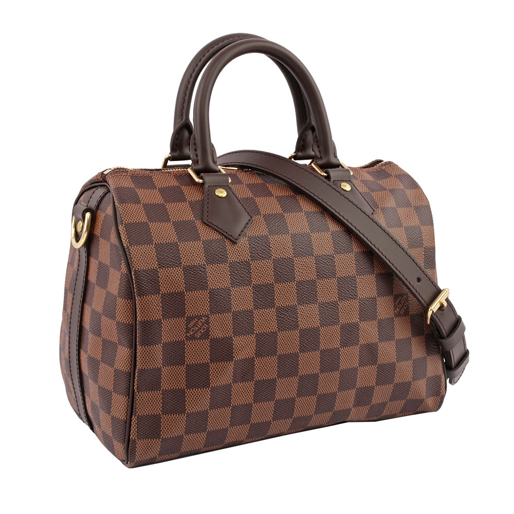 【Louis Vuitton / LV】Damier Ebene Speedy 25 棋盤格紋背帶款(咖啡色) N41368