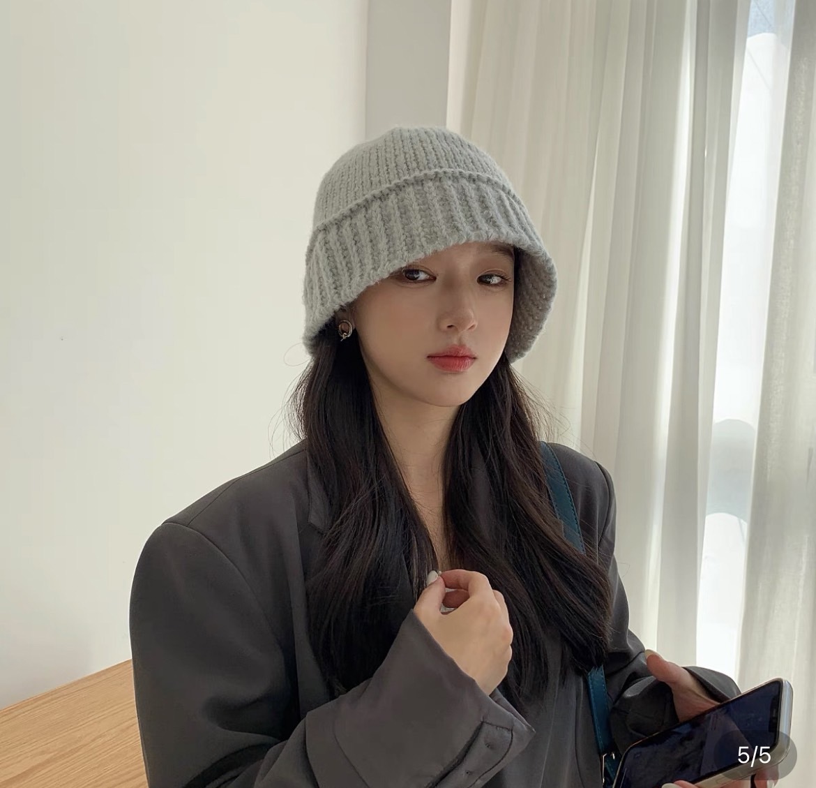 坑條針織漁夫帽/五色