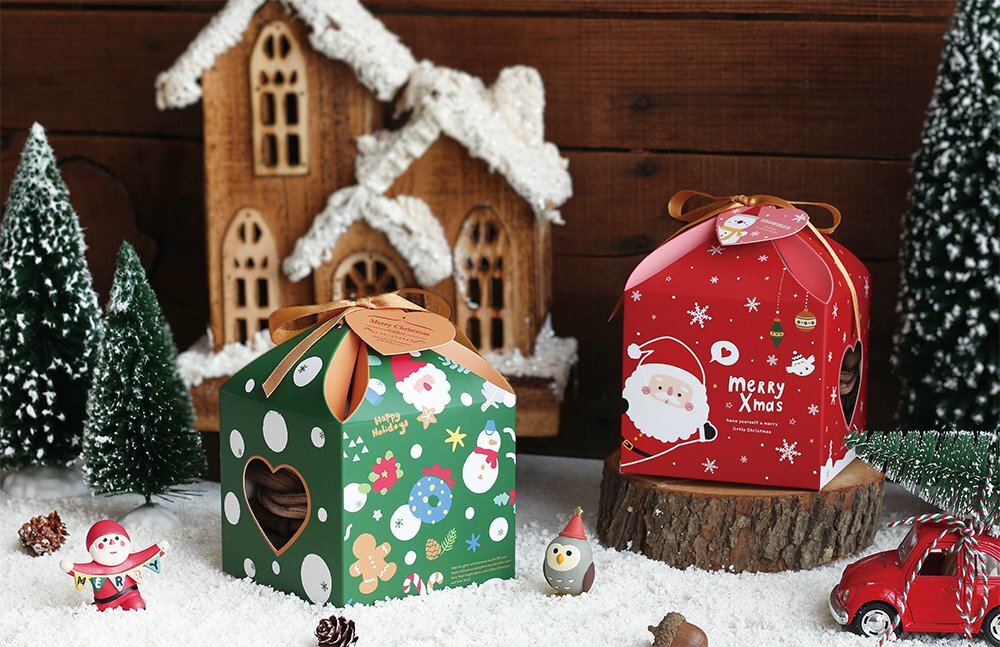 造型點心盒-繽紛耶誕 10入/包 10*10*13cm【3-2961018】