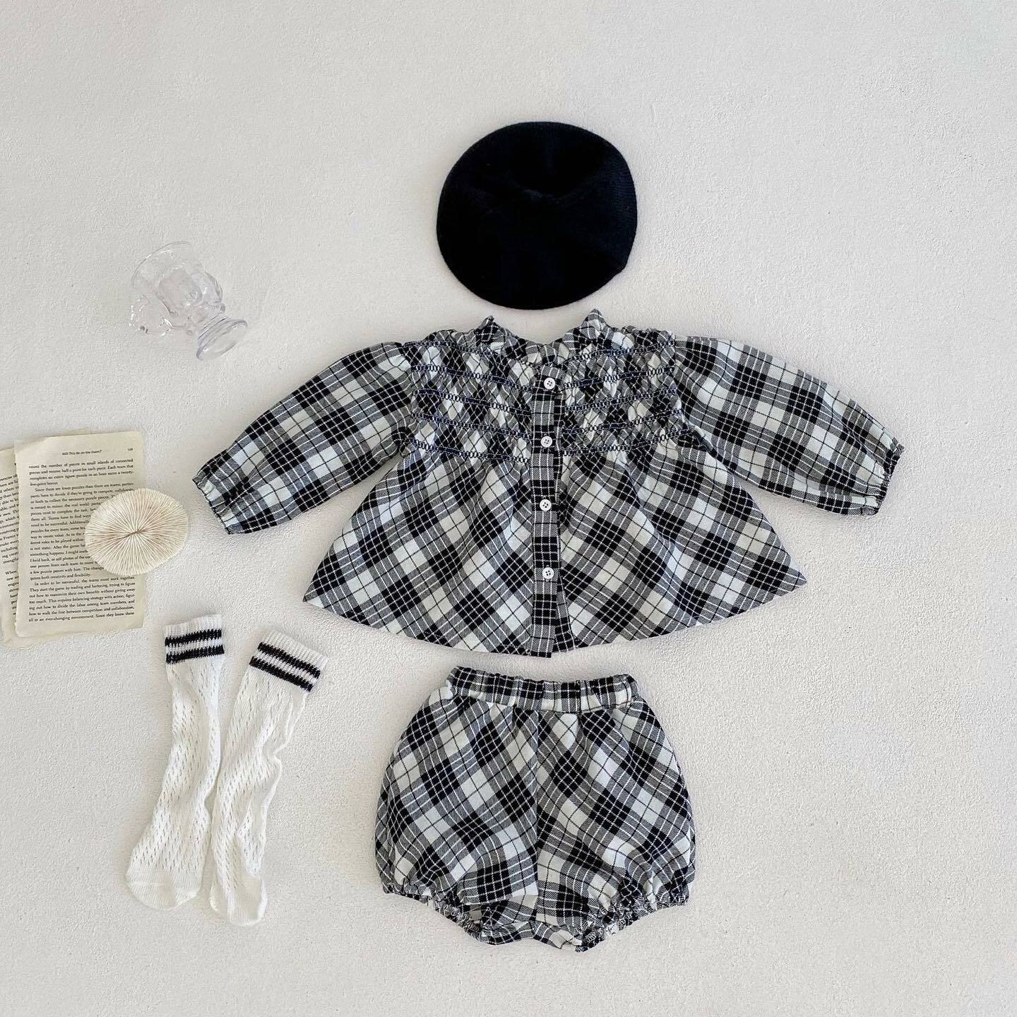 學院風黑白格紋套裝