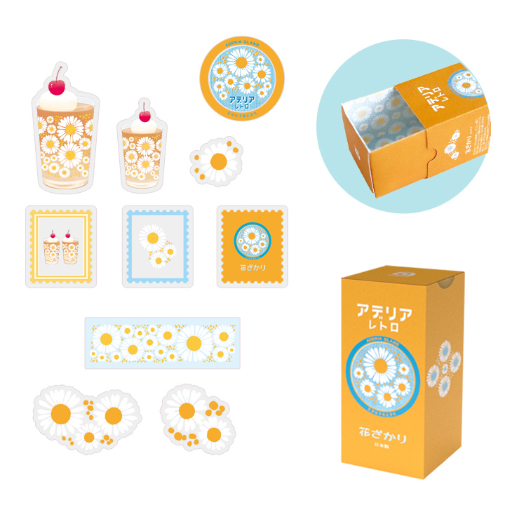 Aderia Retro x Ryu-Ryu Clear Sticker Box Set－Flowers in full bloom (Japanese Stationery Brand)