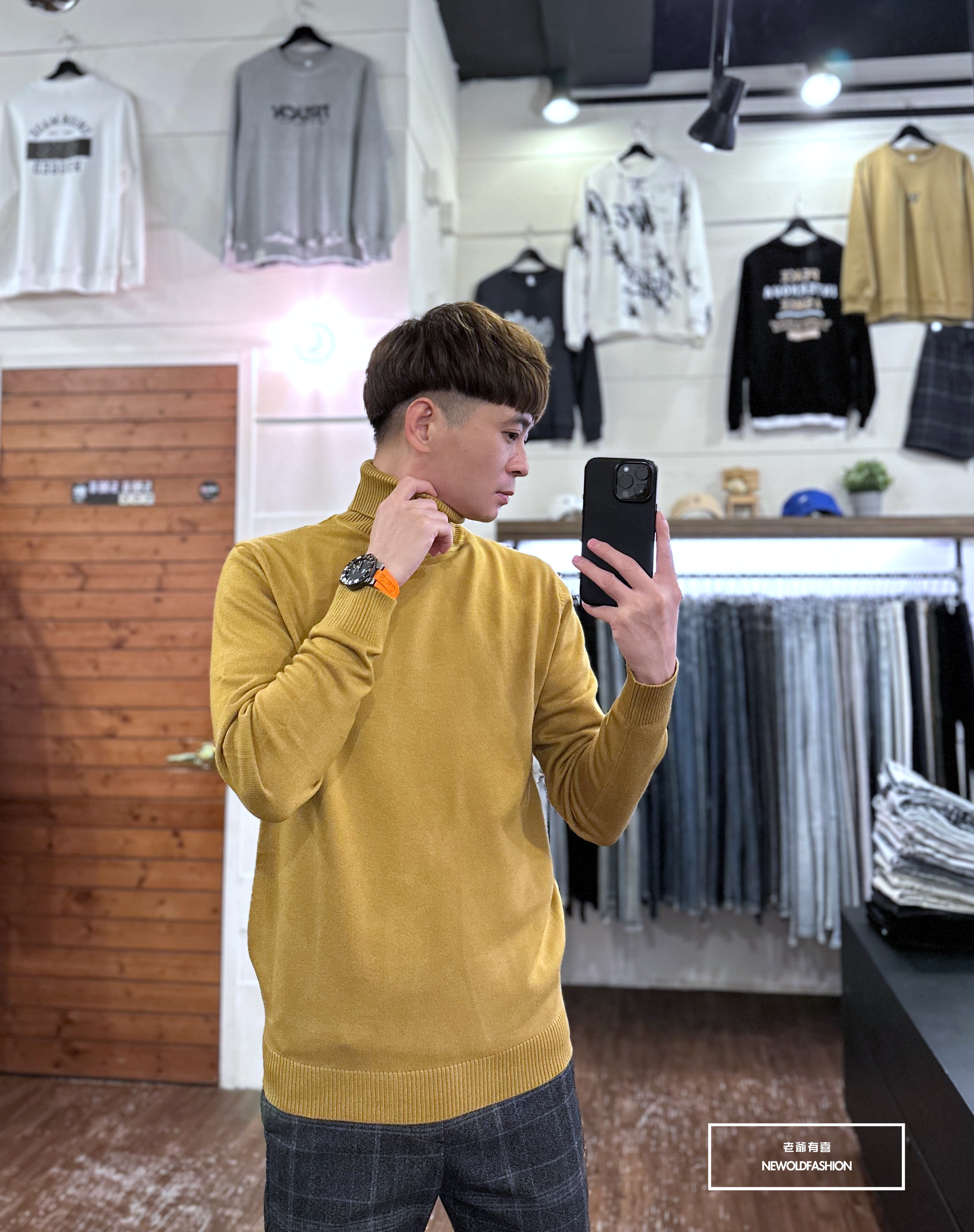 『新品上市』重磅高領簡約素色針織衫-黃(NOF22105553)